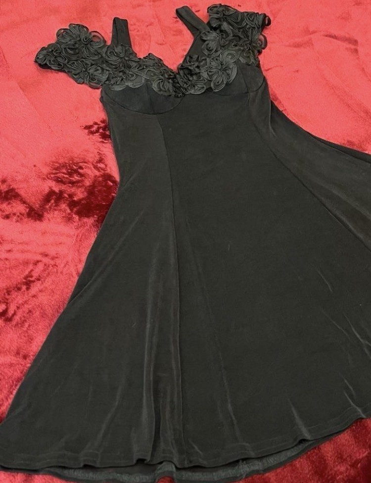Vintage Scarlet Paris New York Amsterdam Black Cocktail Dress With Floral Detail