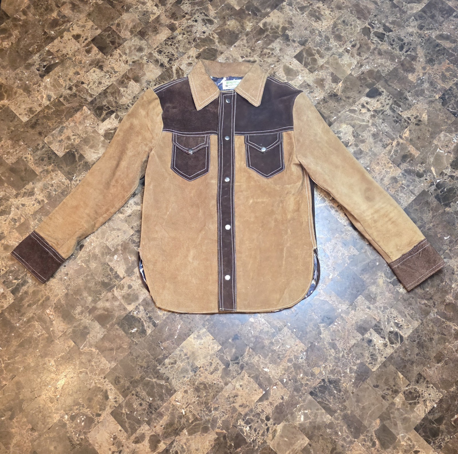 Vintage 70&rsquo;S Genuine Leather Suede Western Snap Jacket Brown Made in Mexico M
