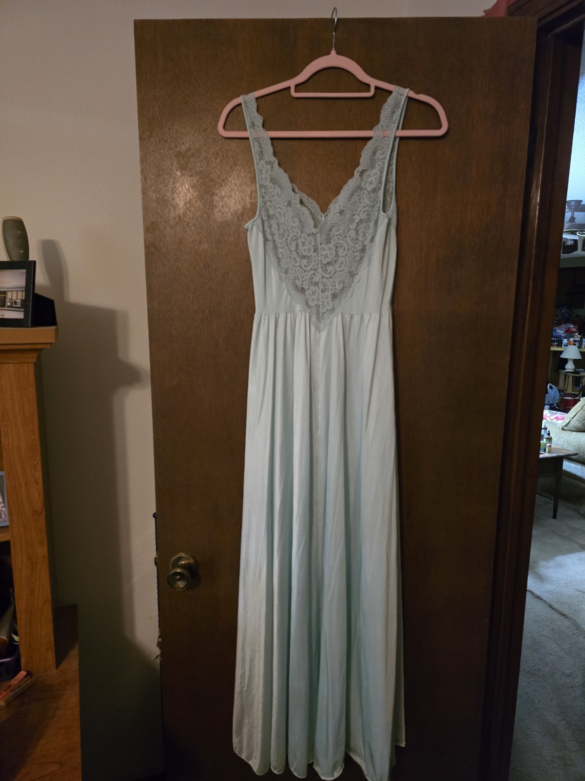 VTG 1970s OLGA #9290 BODYSILK FULL SWEEP AQUA NYLON NIGHTGOWN SEXY GRANDMACORE