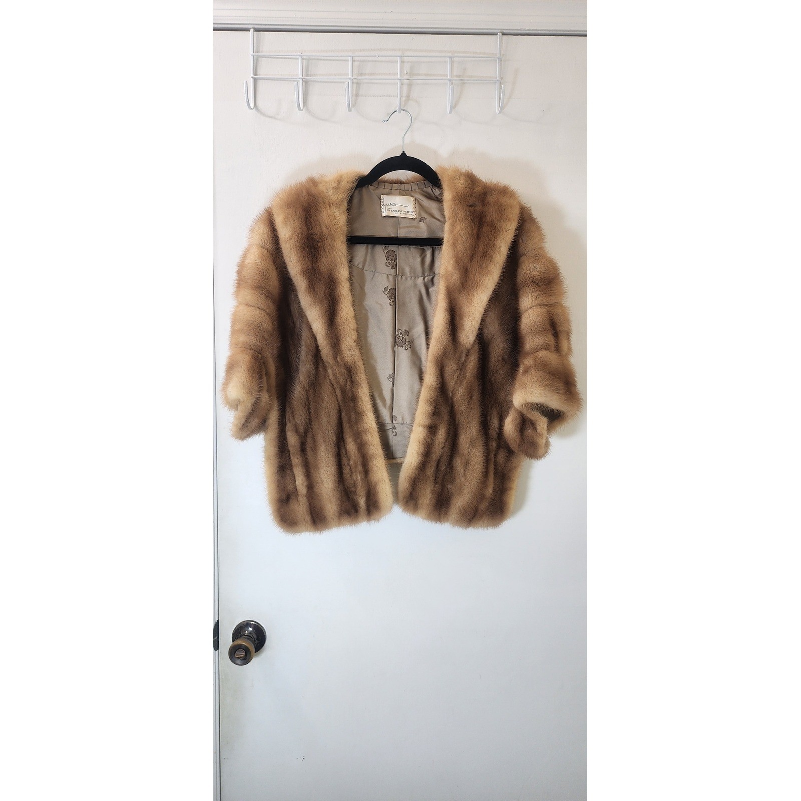 VTG Burdine&rsquo;s of Florida Mink Fur Stole Jacket Brown Cuffed Sleeve Shawl Coat