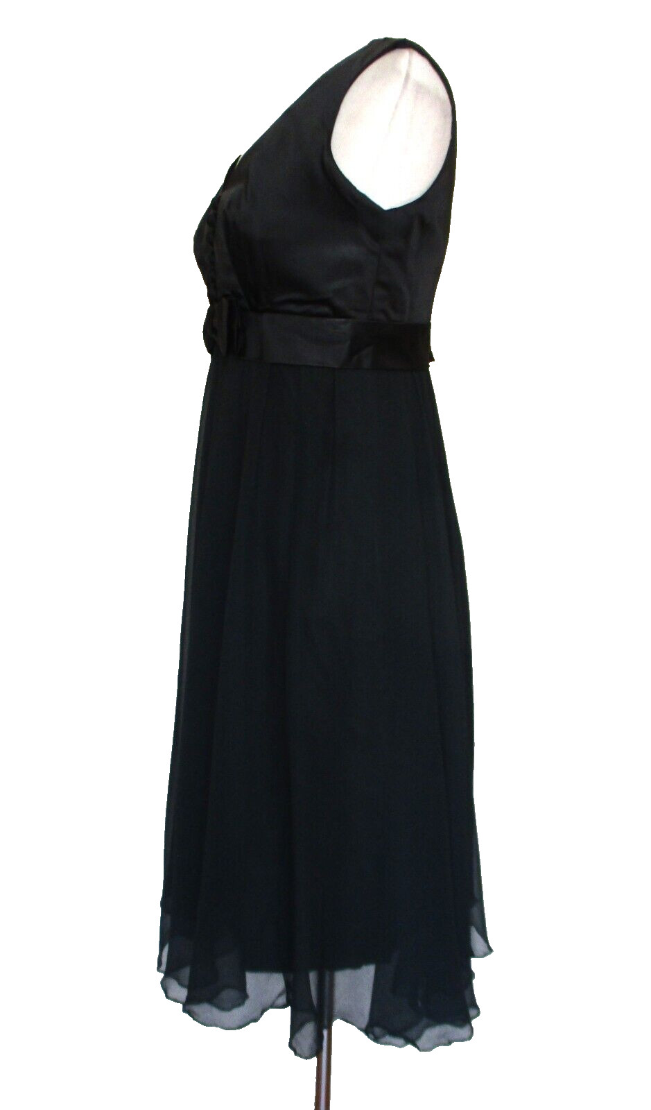 Vintage Elinor Gay Dress Black Satin Top Chiffon Skirt Sleeveless Empire Waist