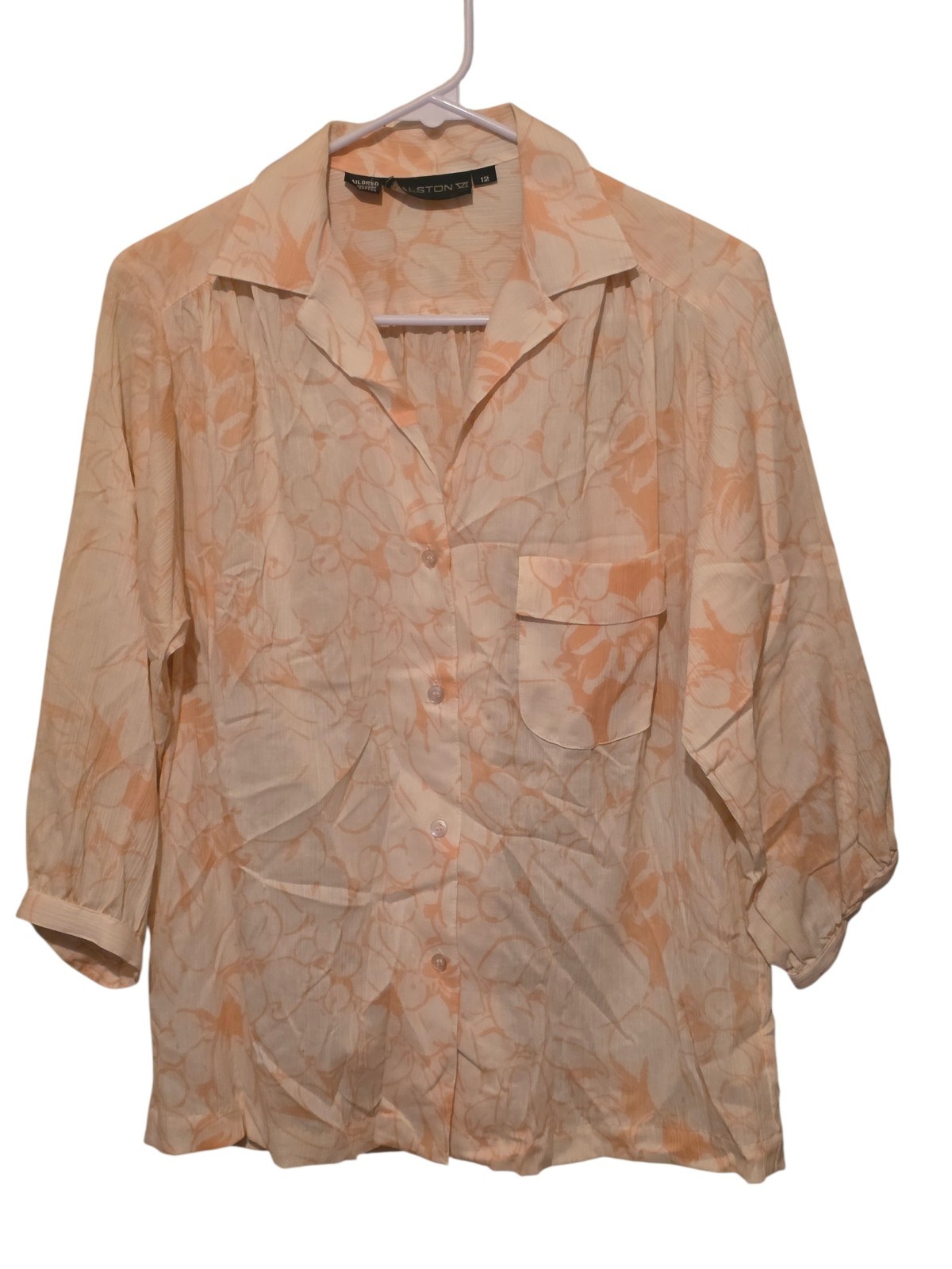 Halston VI Vintage 70s/80s Tropical Print Front Pocket 100% Cotton Blouse EUC 12
