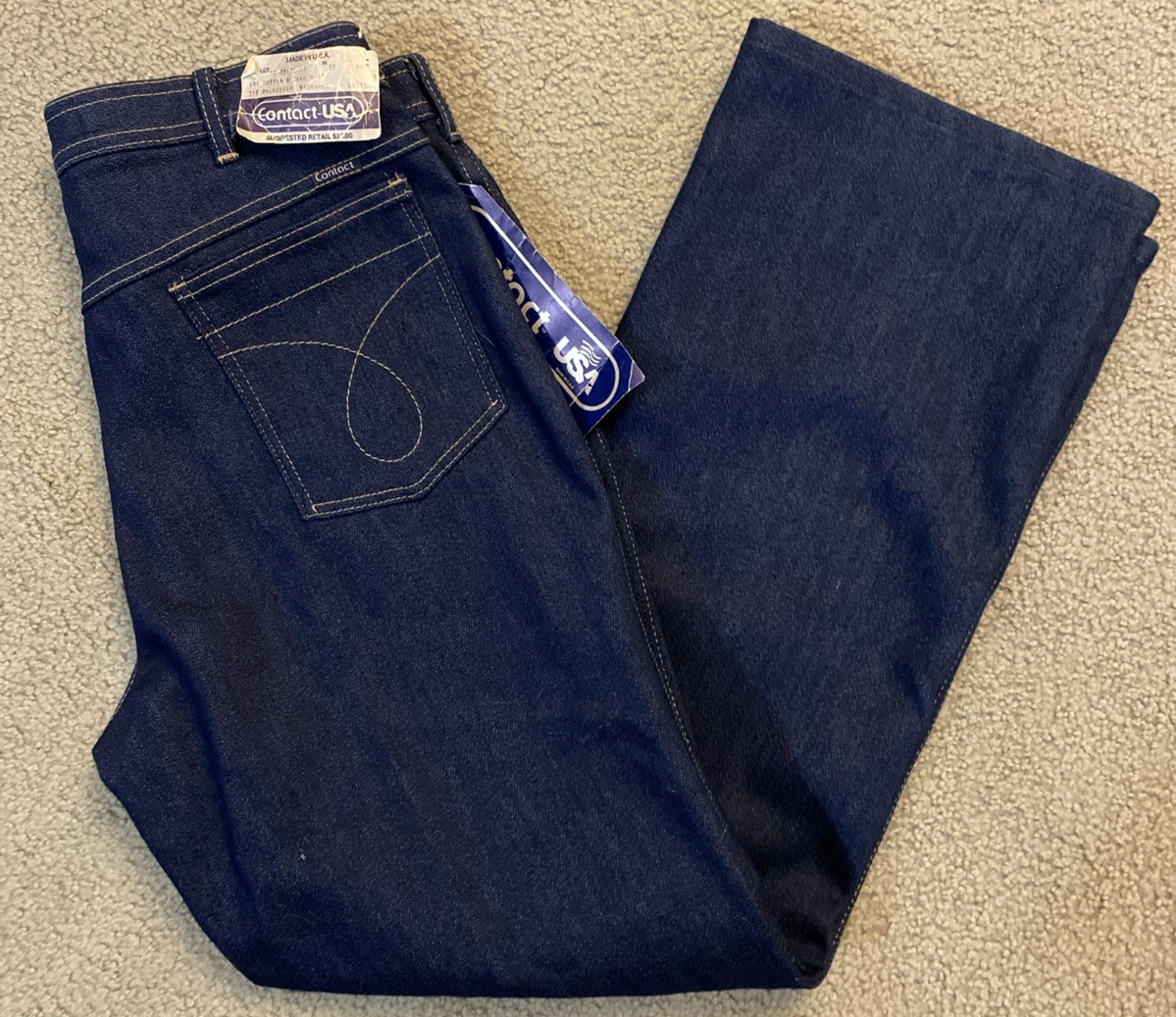 Vintage 70s Blue Jeans by Contact Made in USA Mens 32×30 NWT Single Stitch