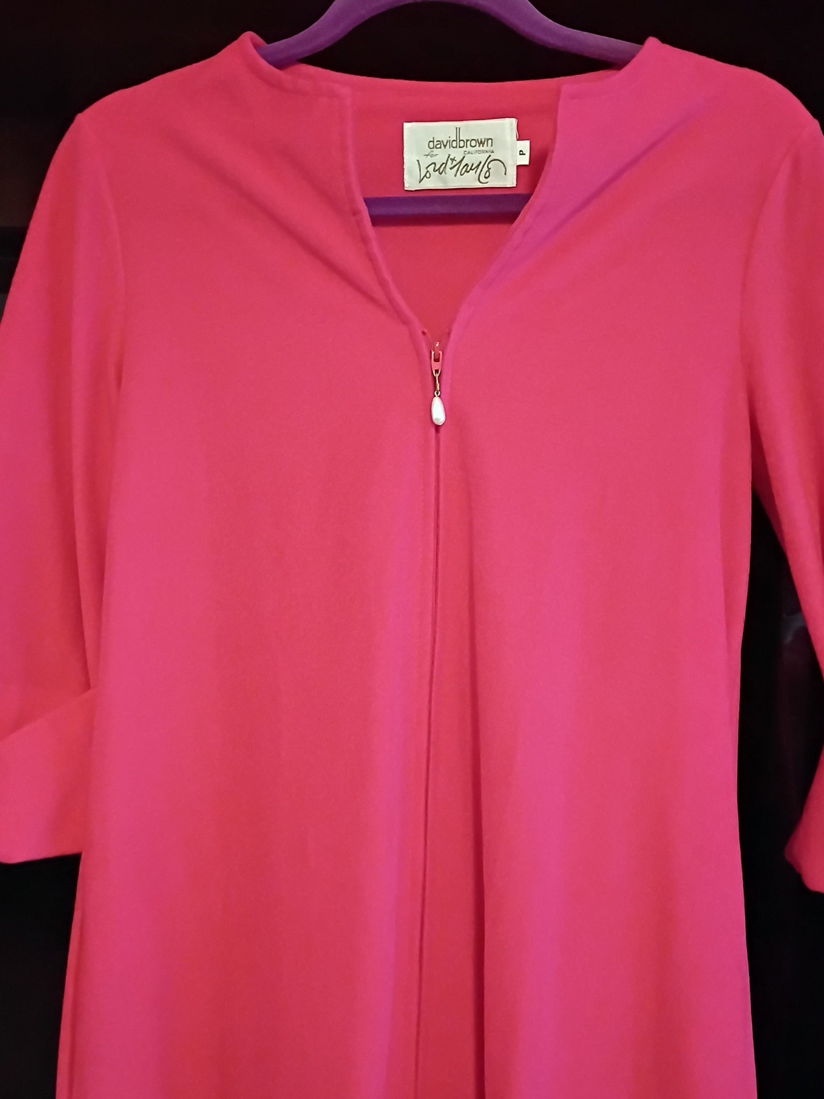 Vtg Elegant David Brown California LONG Red Soft House Dress Gown Robe Petite S