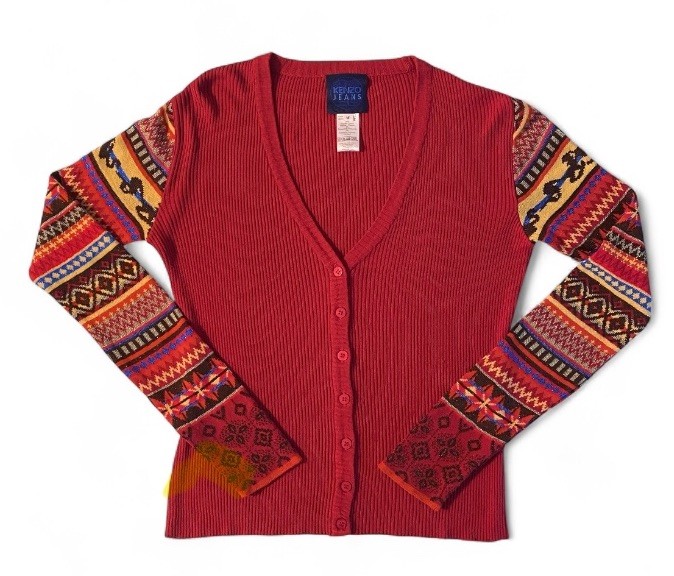 Vintage Y2K Kenzo Cardigan Sweater M Dark Red w/ Contrast Metallic Knit Sleeves