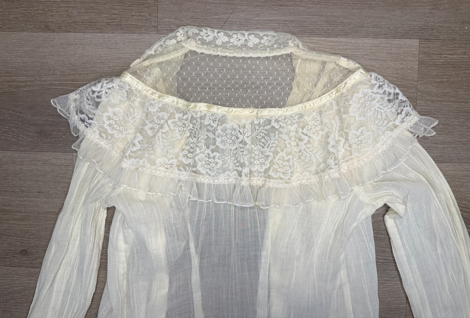 VTG 70s Gunne Sax Style High Neck Victorian Prairie Blouse Lace Ruffle/No Tag