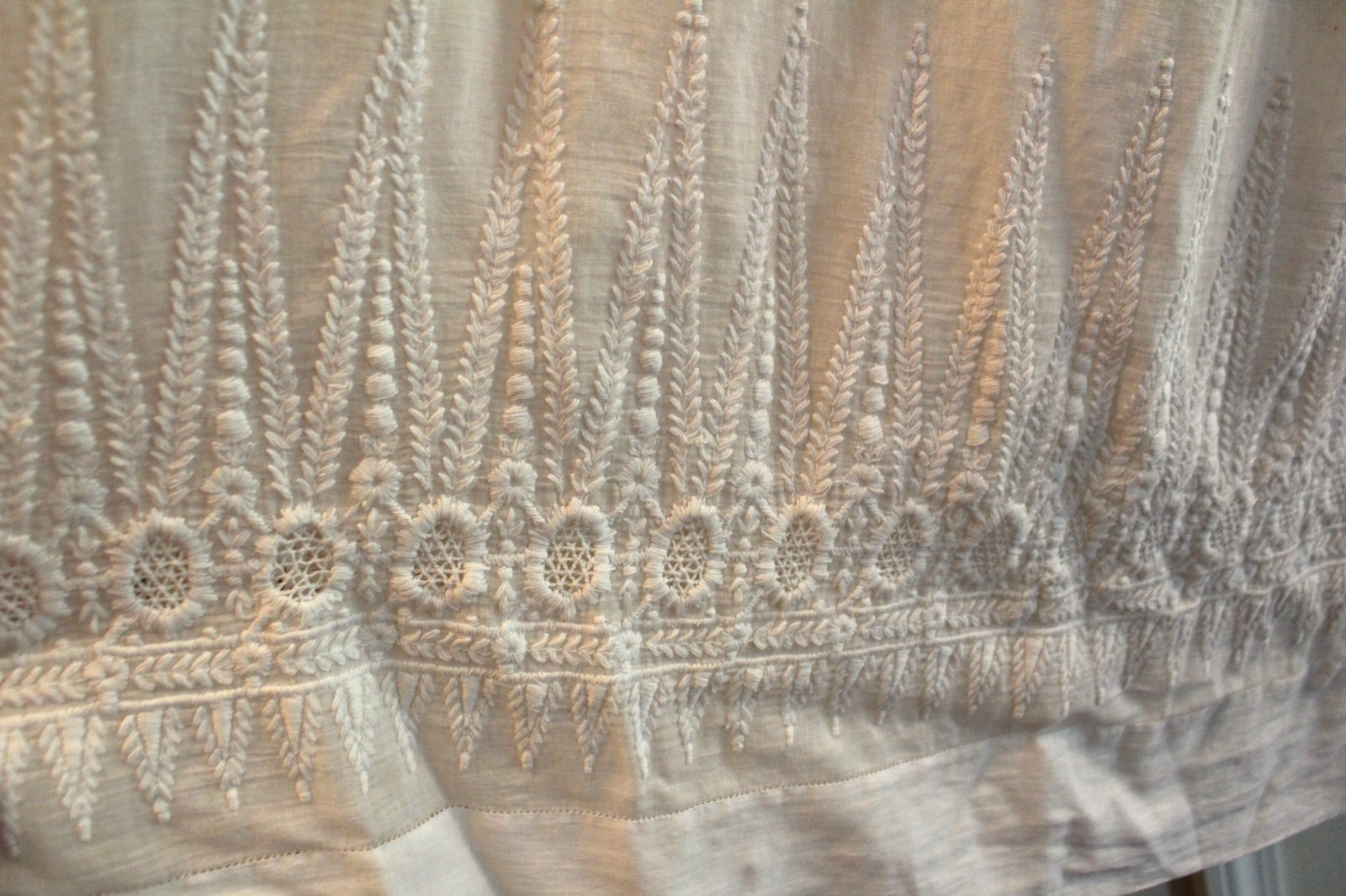 Antique White Cotton Victorian Petticoat Half Slip Embroidery 42&Prime; Long