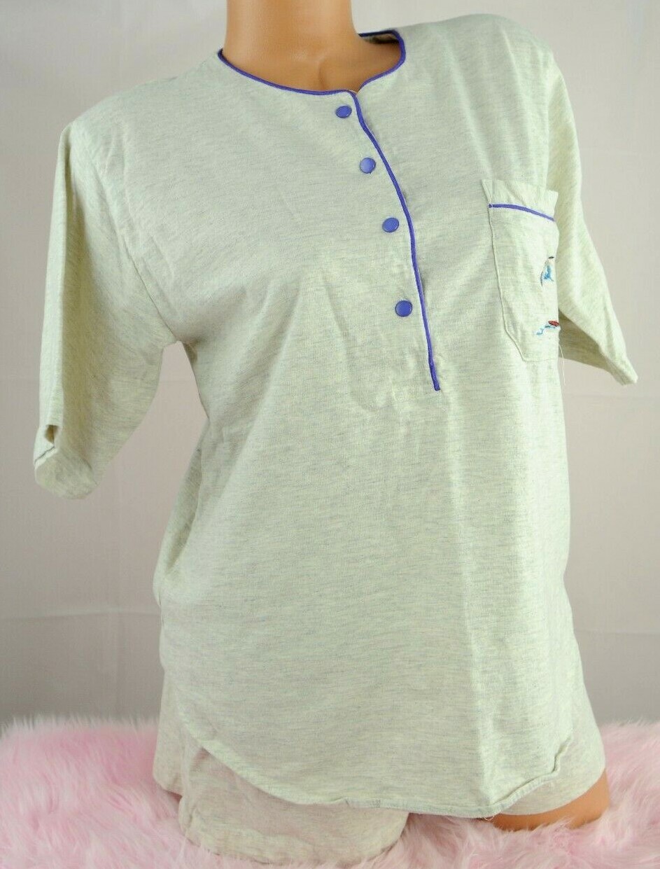 VTG NWOT SISSY embroidered cotton soft top sleep shirt shorts pajama set S M L