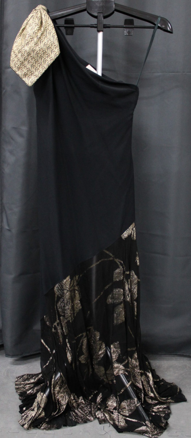 Vintage Frank Masandrea Sakowitz IGLWU One Shoulder Gold And Black Dress