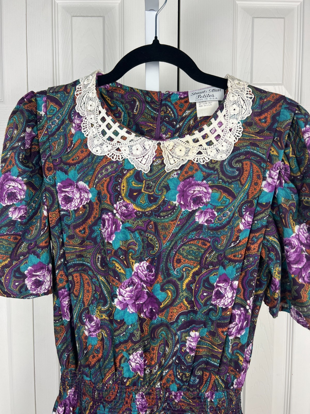 Stuart Alan Petites Size 8 Dark Vintage Floral Dress Cottagecore Lace Collar
