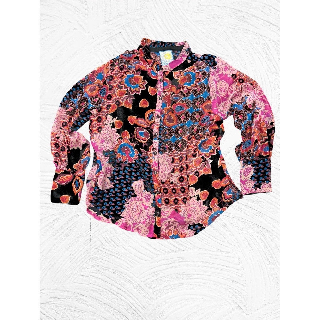 Johnny Was Yrene Velvet Burnout Blouse Petite Med Boho Festival art deco