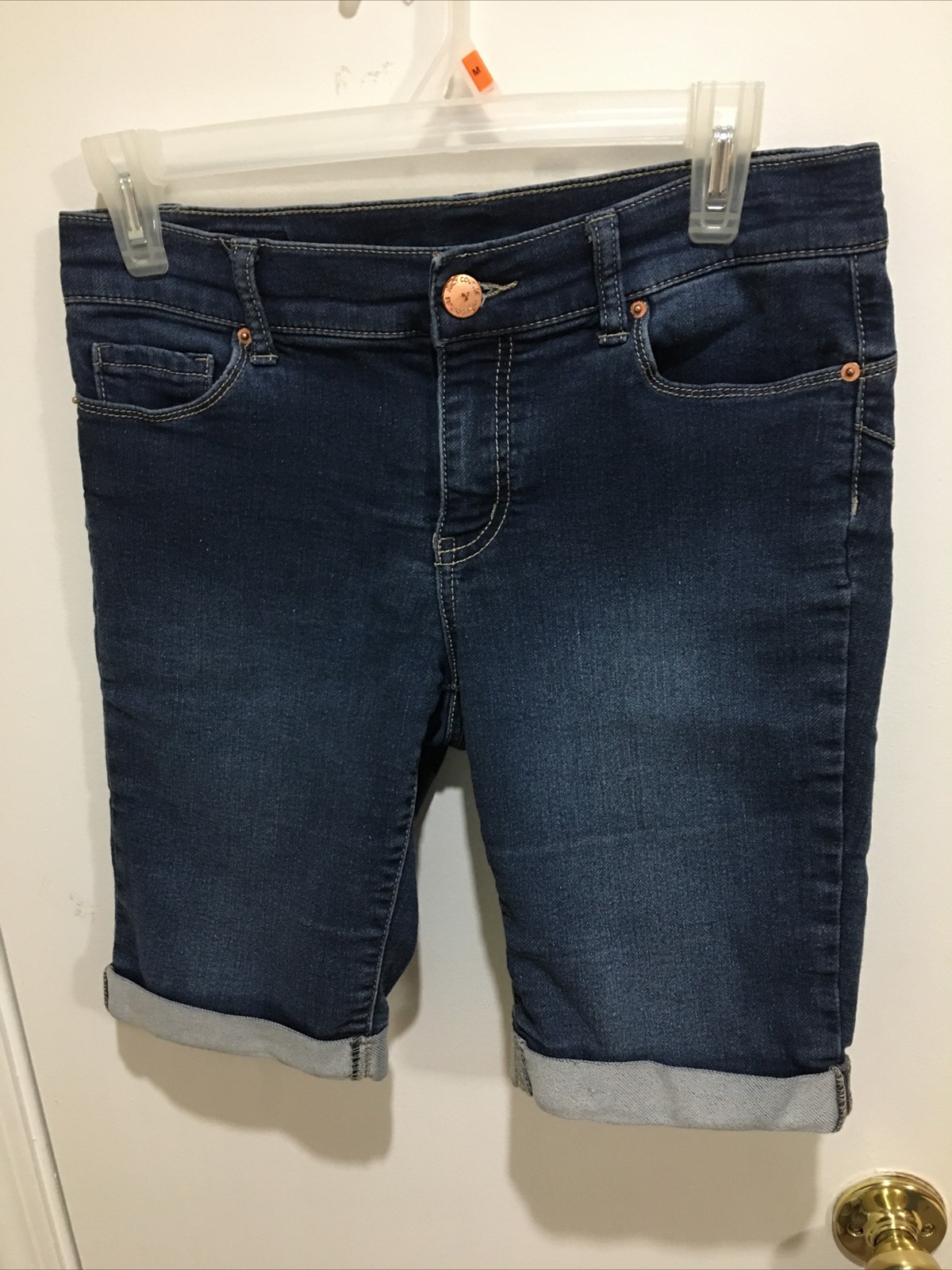 Juicy Couture Blue Denim Stretchy Cuffed Shorts Size 4 Hipster Glam Summer
