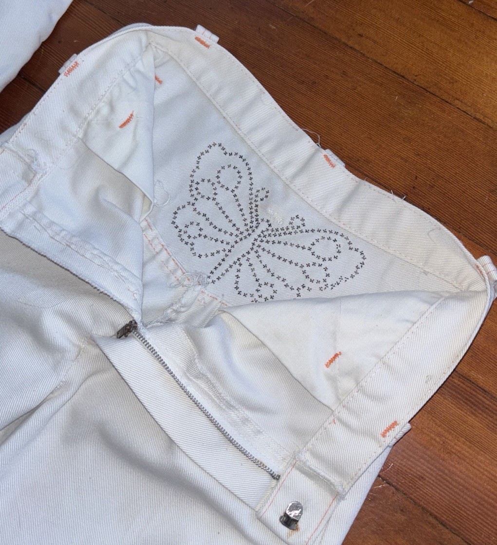 Womens 70s Denim Jacket Bell Bottom Pant Set Embroidered Vintage