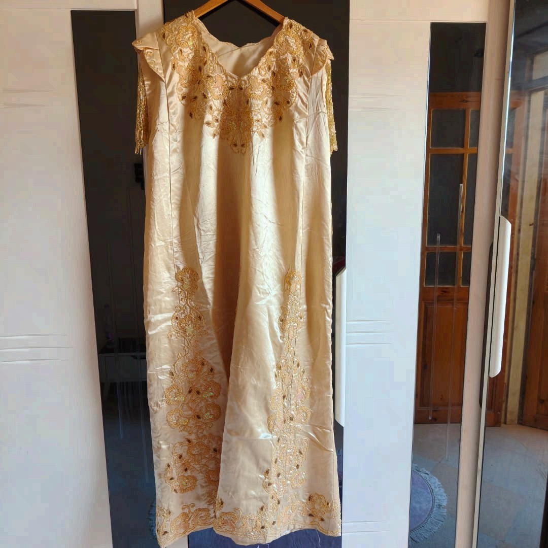 Vintage Algerian Constantine Chemsa Gandoura Gold Embroidered Dress Used