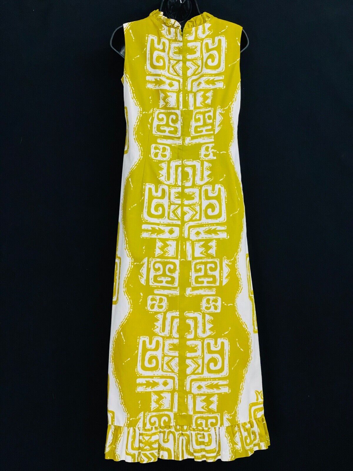 Vintage 1960 chartreuse maxi dress, sleeveless Hawaiian cotton linen summer S