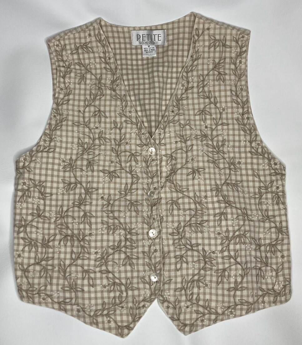 Vintage Petite Sophisticate 3 Piece Vest Shorts Beige Check Size Top M Shorts 8