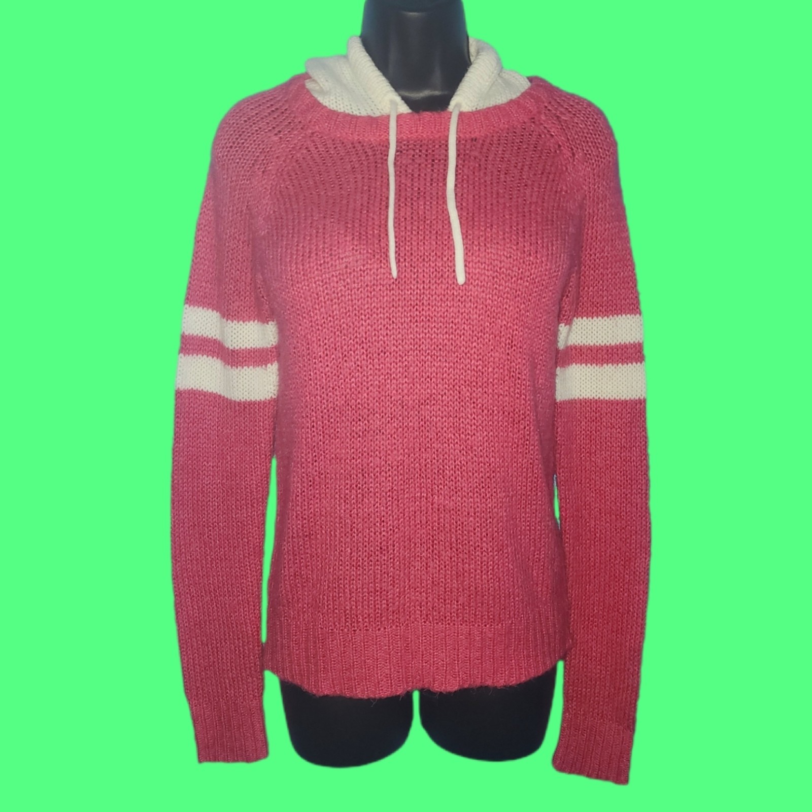 VINTAGE Y2K 2000s WET SEAL Pink White Stripe Pullover Sweater Hoodie SMALL