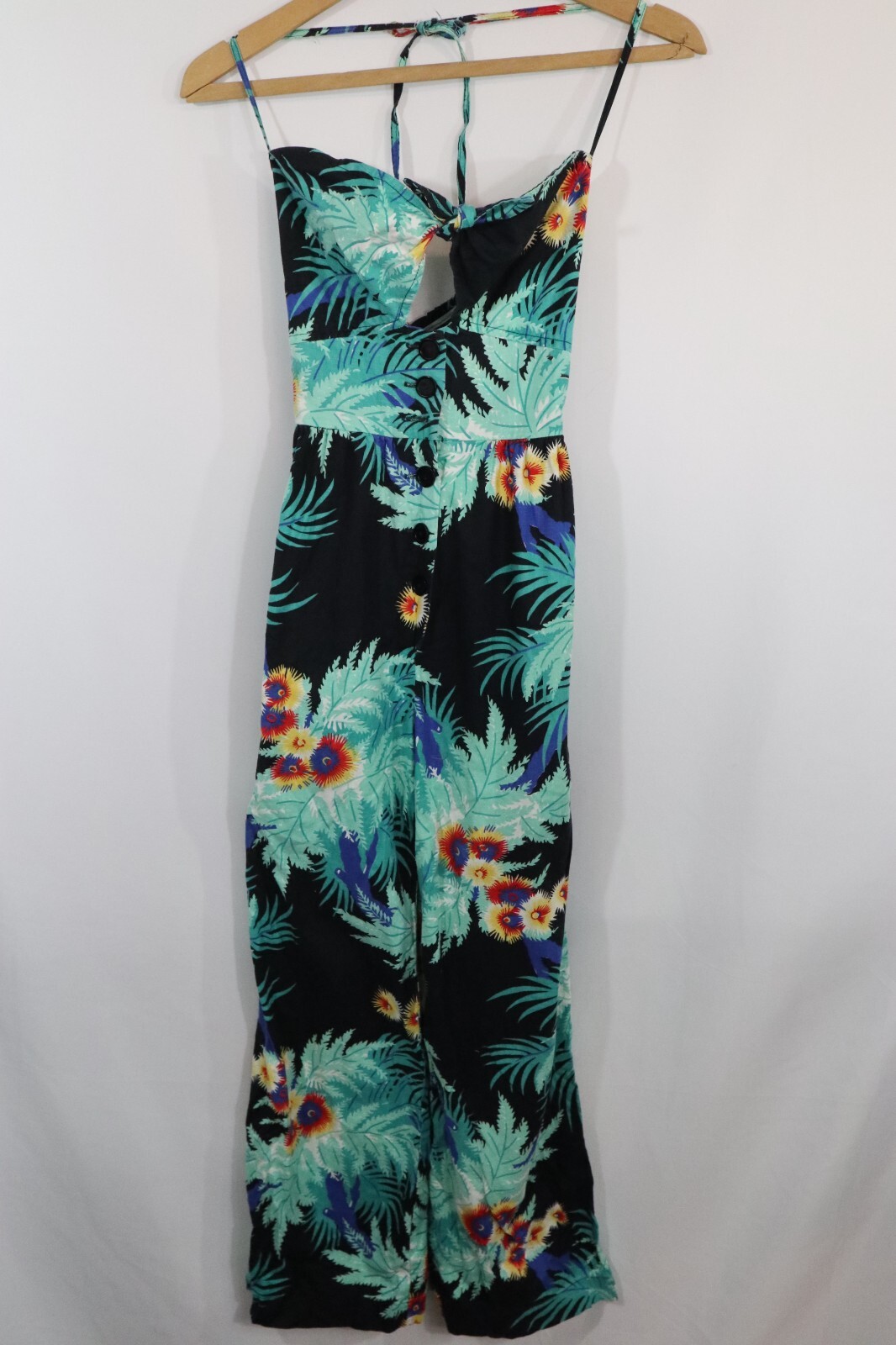 Vtg Young Edwardian By Arpeja Bombshell Hawaiian Print Jumpsuit Sz XS Pinup VLV