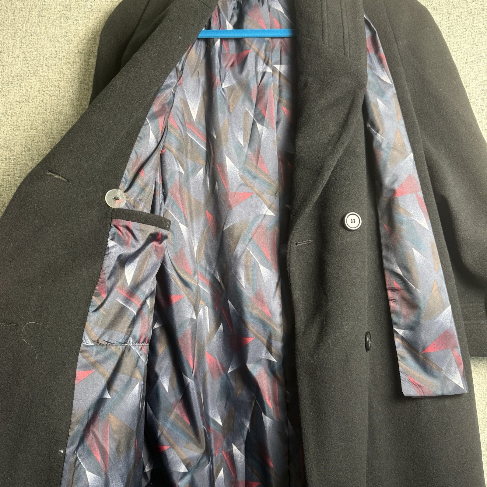 Vintage Alorna Wool Double Breasted Long Black OverCoat Coat MEDIUM/LARGE P