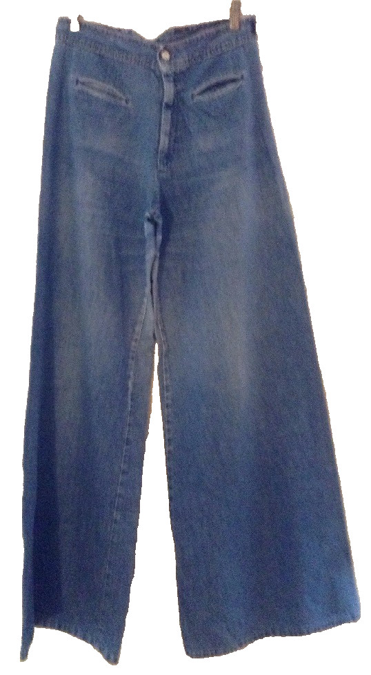VTG 70s Body Lingo Blue Denim ELEPHANT Bell Bottom Flare Jeans Sz S/M? 28&Prime;W Boho