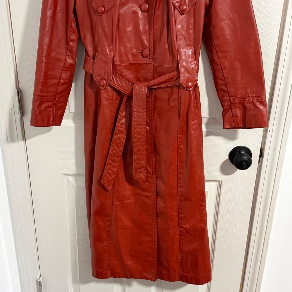 Vtg Leathercraft Process Leather Trench Coat Women 8 Belted USA Made Classic