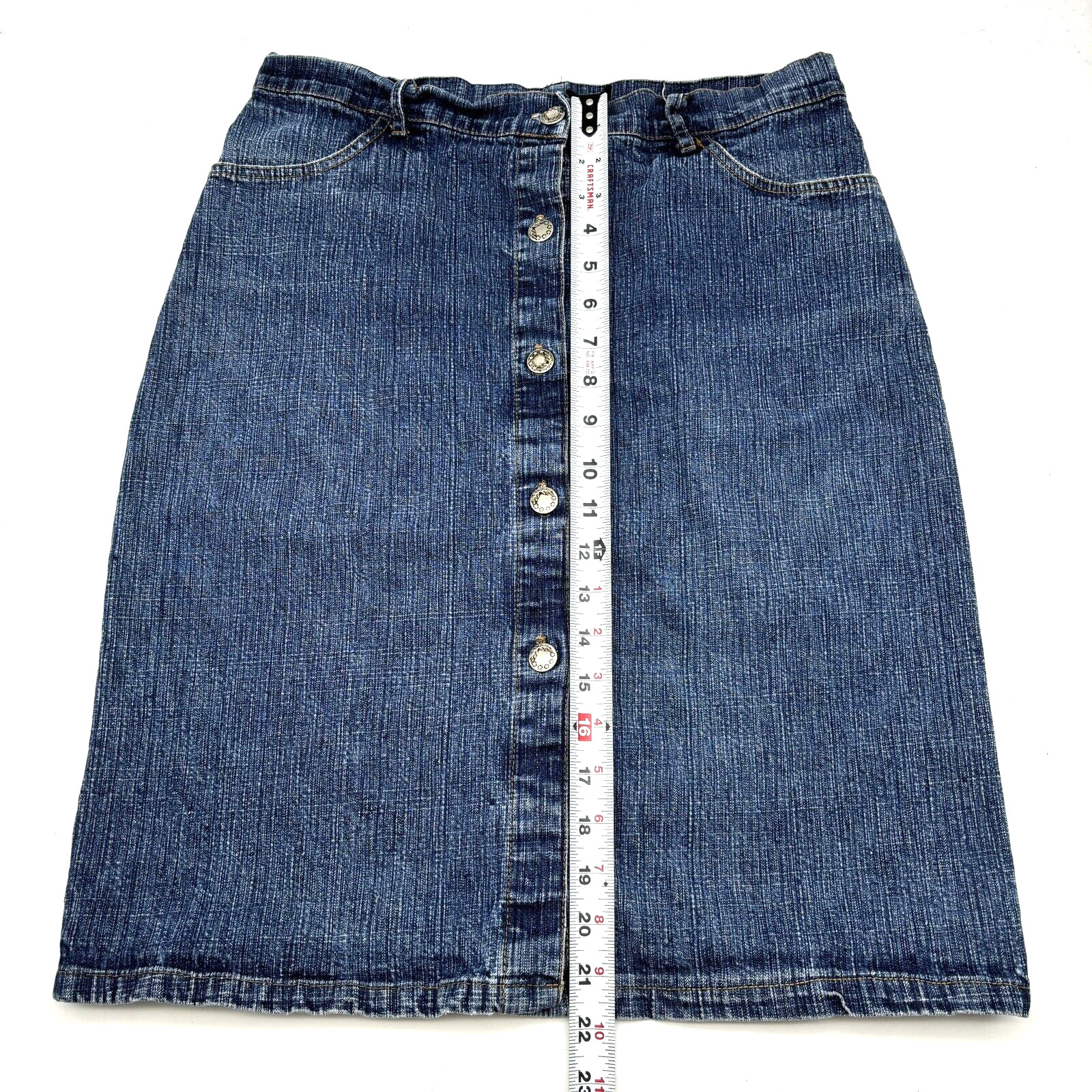 Vintage 90s P&S USA Medium Wash Button Down Denim Pencil Skirt 30×21.5&Prime;