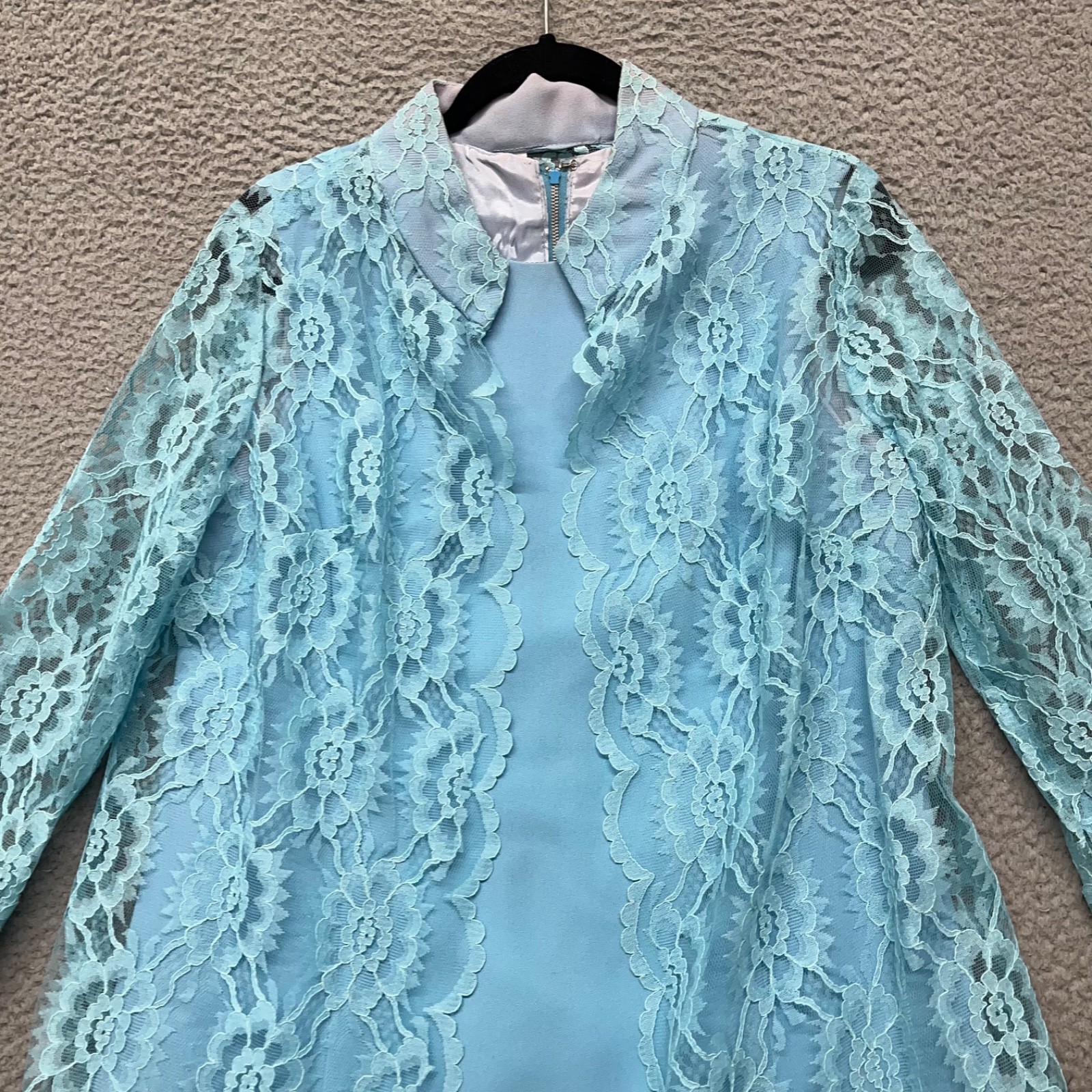 True Vintage Dress Womens 16 Baby Blue Lace Shift Sheer 60&rsquo;s 70&rsquo;s Retro Wedding