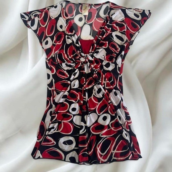 Topia red graphic babydoll flare short sleeve top fairy boho y2k vintage