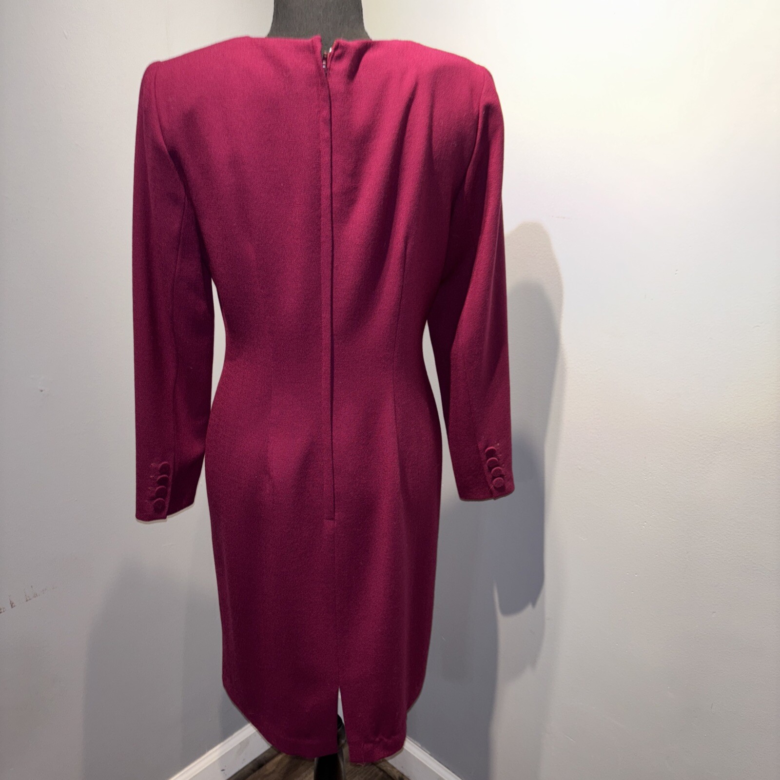 Vintage Maggy London Wool Dress Purple Long Sleeve Sz6P Fully Lined