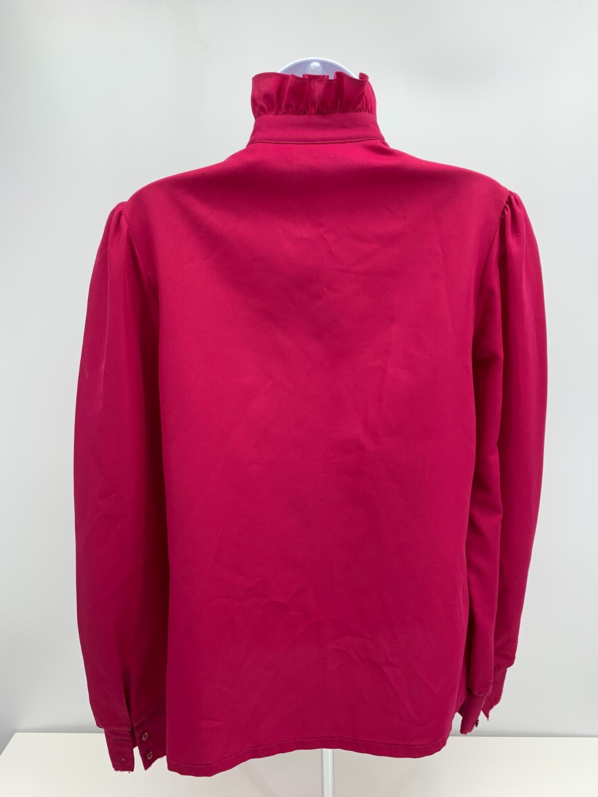 Vintage Judy Bond Button Up Purple / Red Blouse High Collar Ruffle Front Size 12