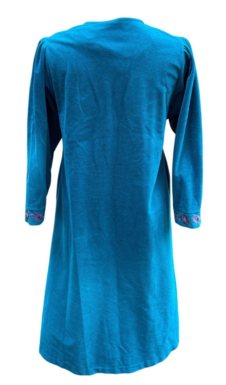 Vintage Vanity Fair Teal Embroider Robe Zip Front 3/4 Sleeves Small Made In USA