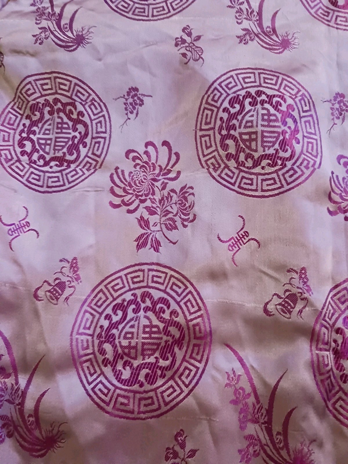 Vintage 70&rsquo;s Vietnam War Souvenir Kimono from Estate Satin Pink Purple Fabric