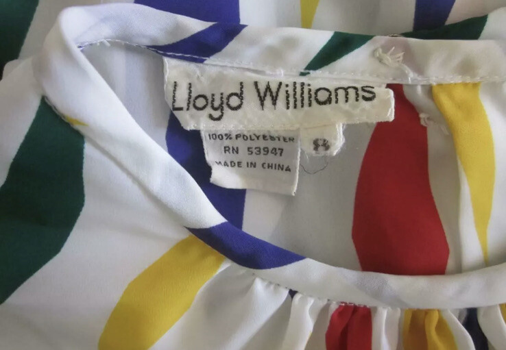 VTG 80&rsquo;s LLOYD WILLIAMS White w/ Multi Color Diamond Print Long Sleeve Shirt 8