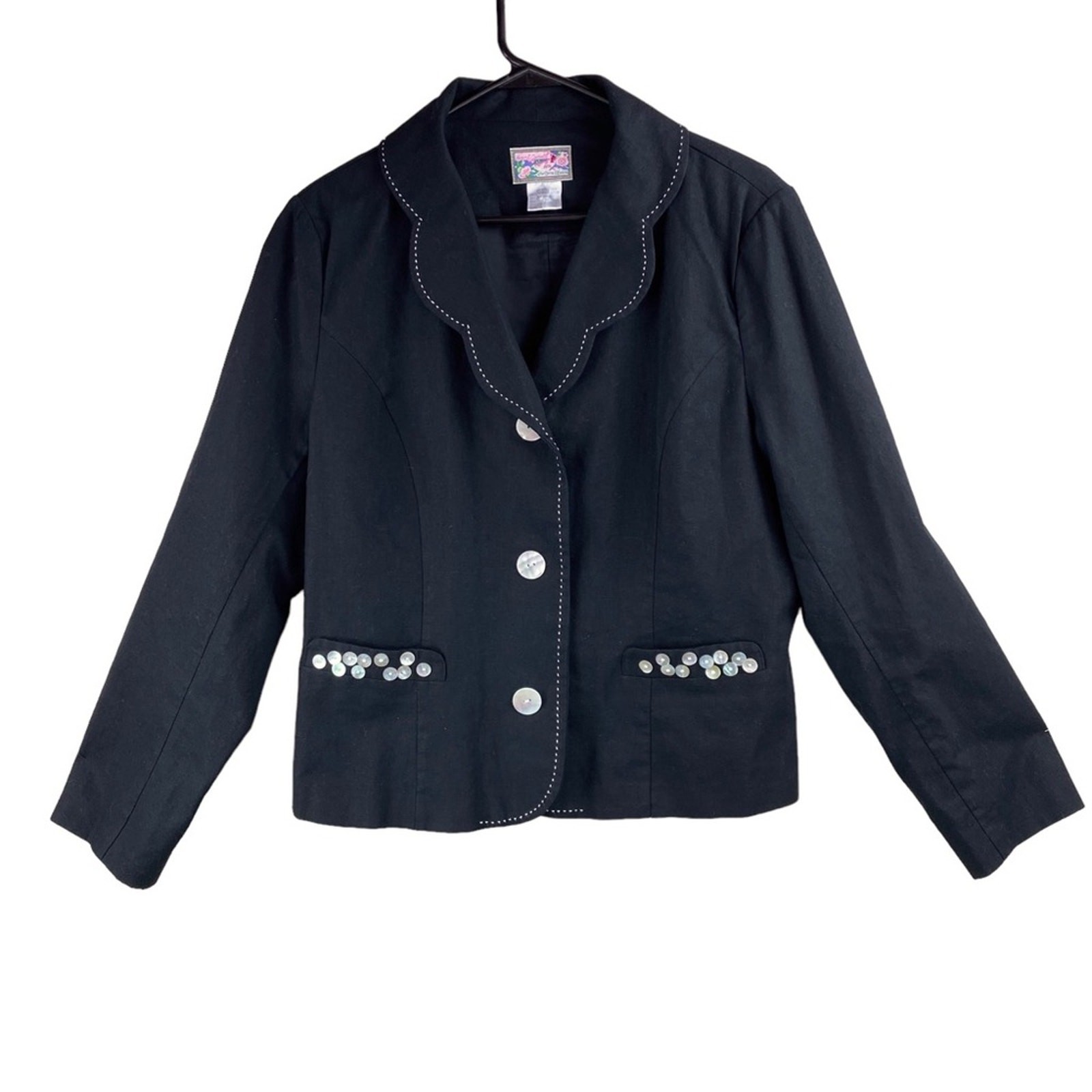 Vintage April Cornell Scallop Collar Blazer Womens Size L