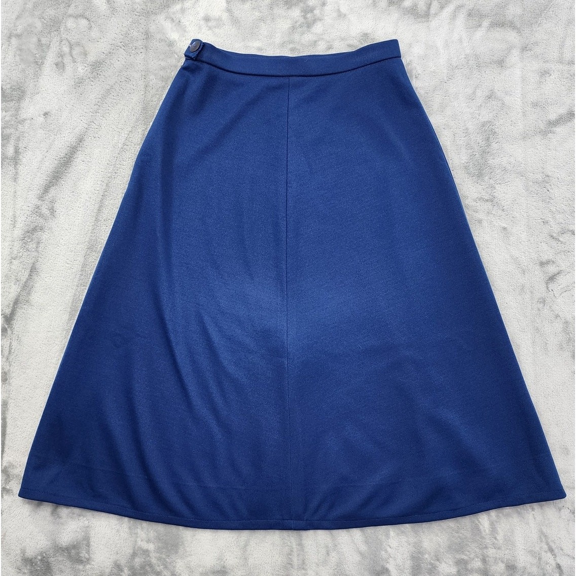 Vintage 50s 60s Stretch Polyester A-Line Skirt Size S Blue Side Zip Button