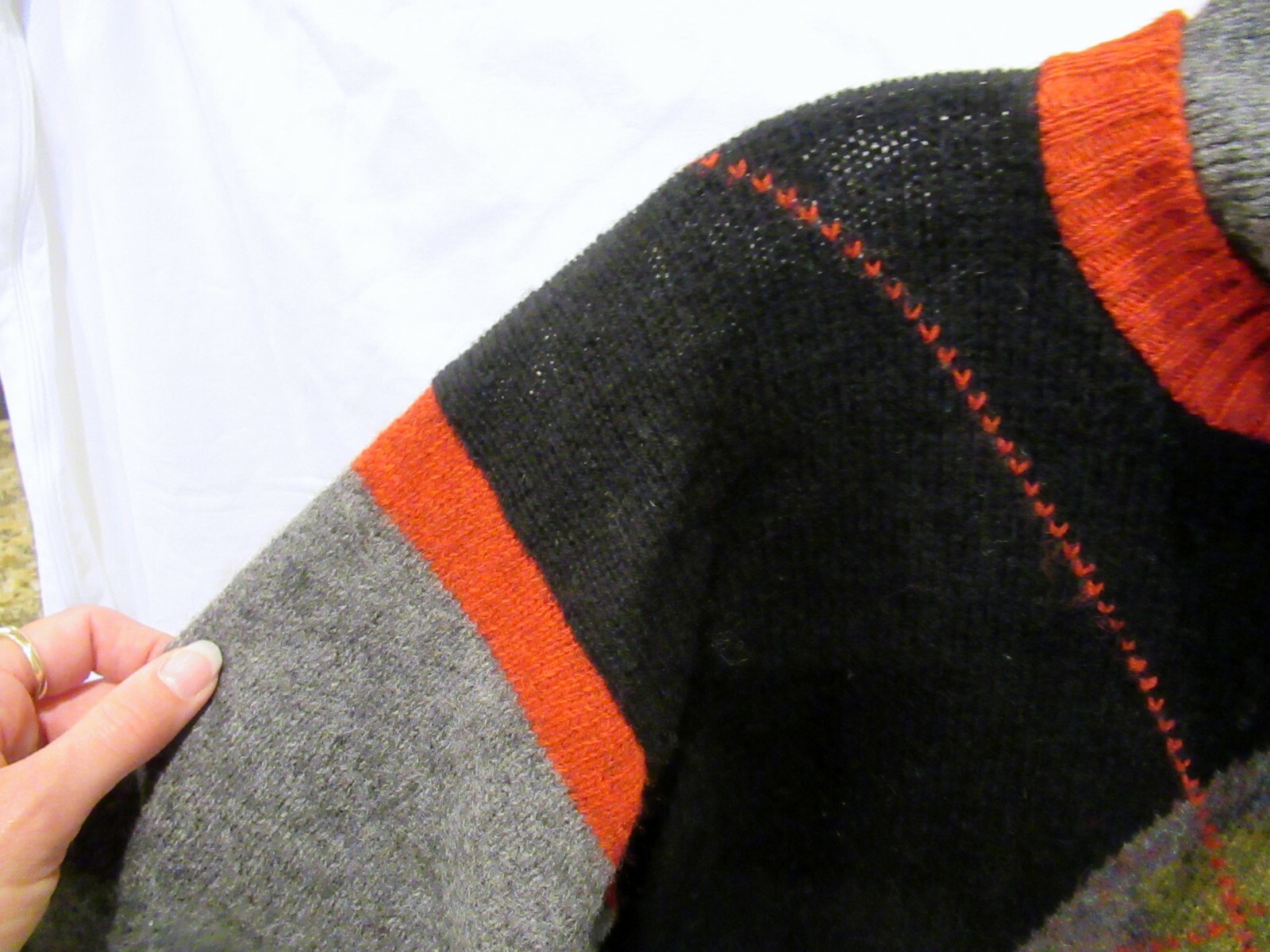 French Connection black gray and red sweater top, 40&Prime; chest, c. 1980s