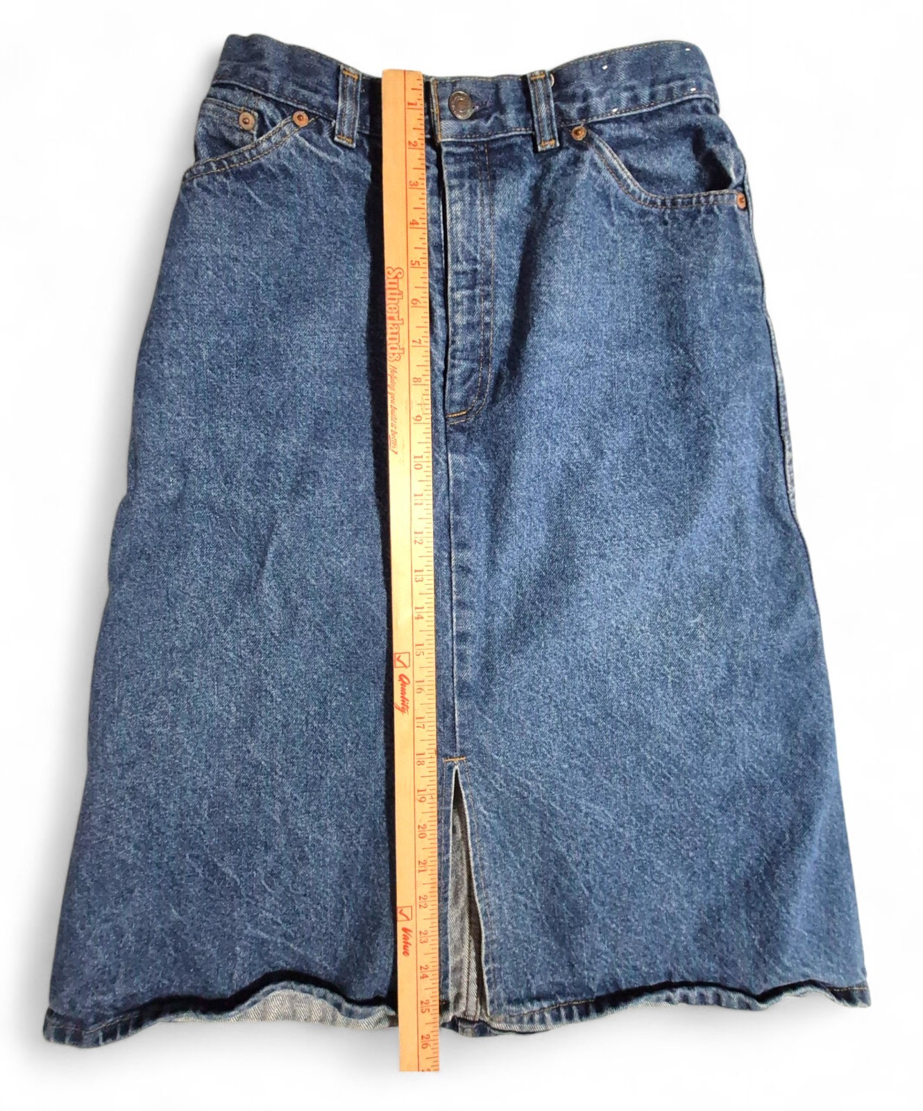 Vintage Levi’s 517 Denim Skirt Sz 28 High Waist Blue Jean Made In USA Y2K Style