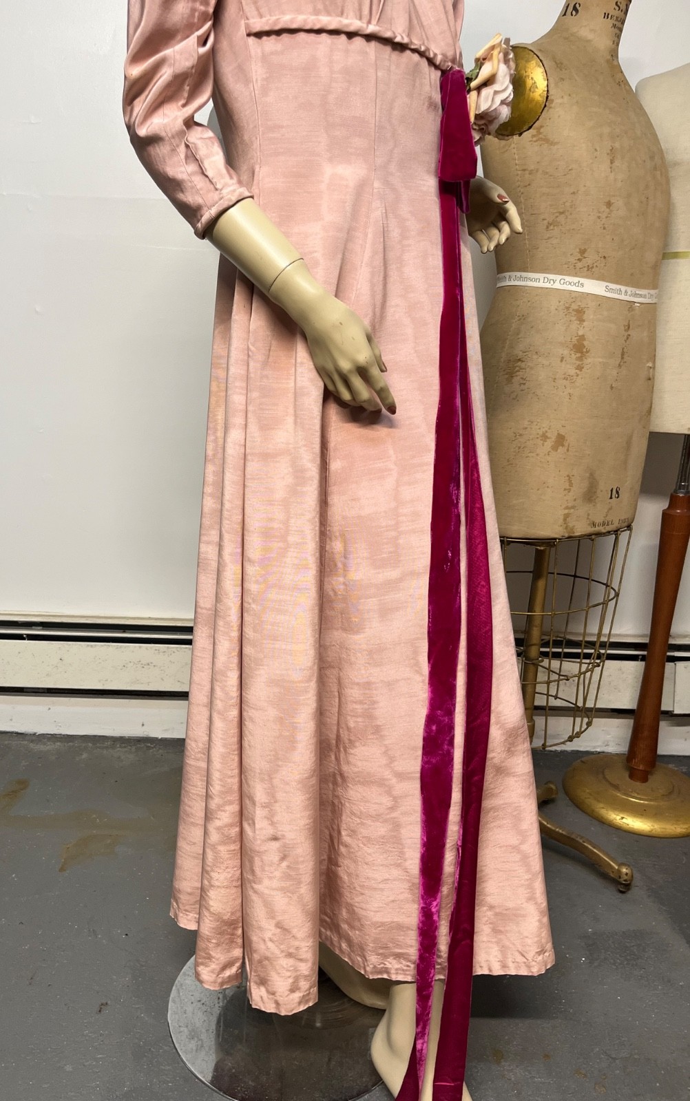 Vintage 1940s Marshall Fields Pink Rayon Faille Dressing Gown Dress Bust 36-38
