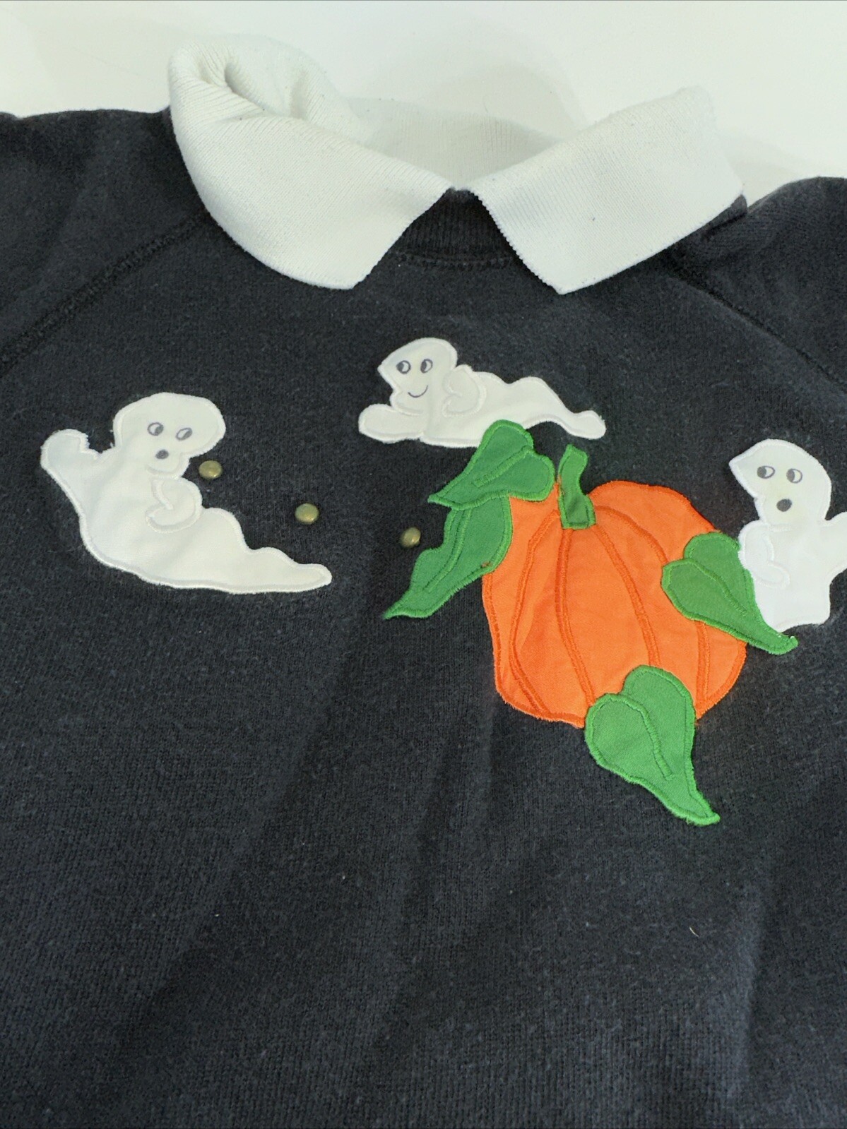 Black Collared Halloween Sweatshirt Pumpkin Ghost Hanes Size XL 46-48 Unisex