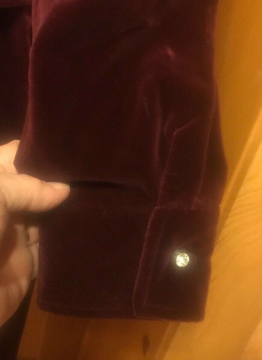 Vintage 1970s Burgundy Velvet Belted Shirt Dress Long Sleeve Size 14 New