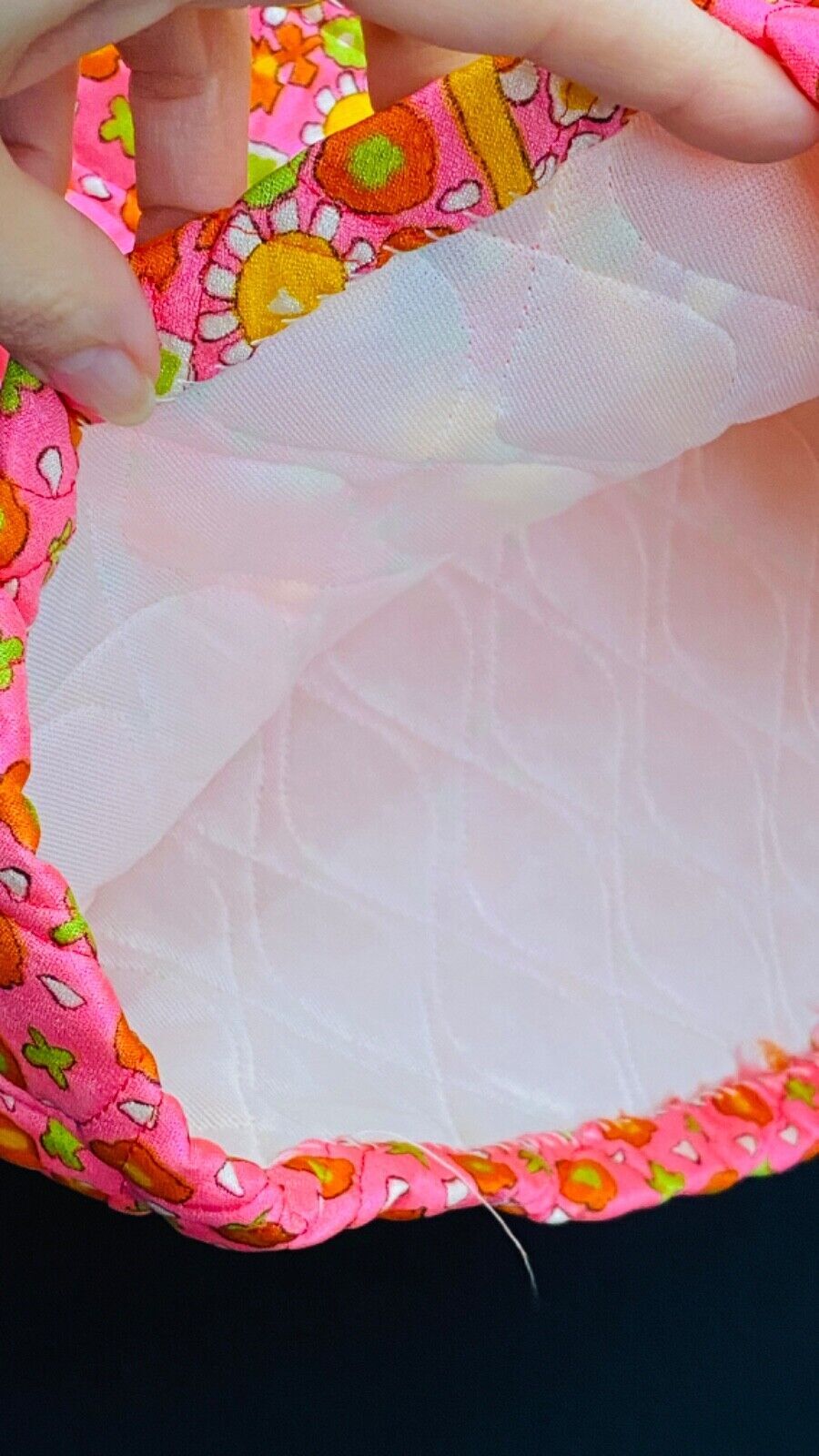 Vintage 1960s colorful pink housecoat robe, floral mod warm lounge quilted NOS