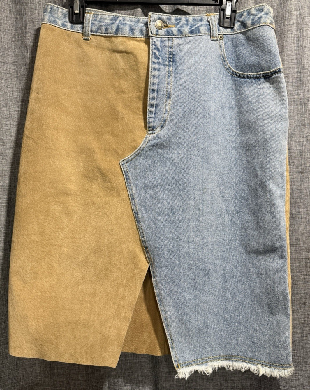 Newport News Vtg Womens Lined Leather Denim Skirt Size 12 90&rsquo;s Western Core Slit