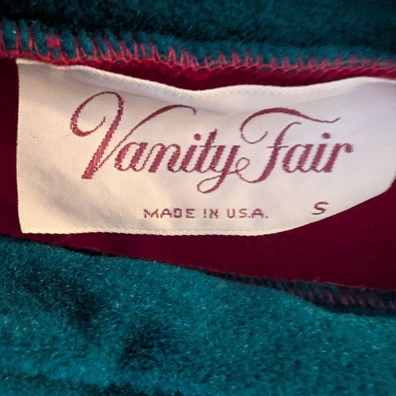 Vtg 80s Vanity Fair Colorblock Maxi Robe Dacron Lounge Dress Housecoat Velour