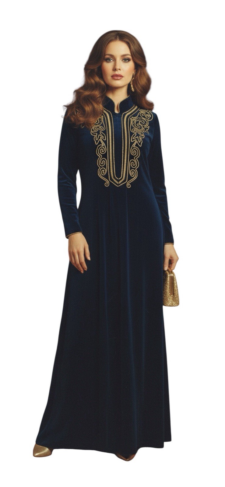 David Brown California 1970’s Dark Blue Velour Hostess Dress House Robe M USA