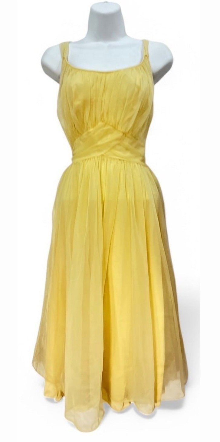 Vintage Virginia Wallace Yellow « Cupcake » Chiffon Dress