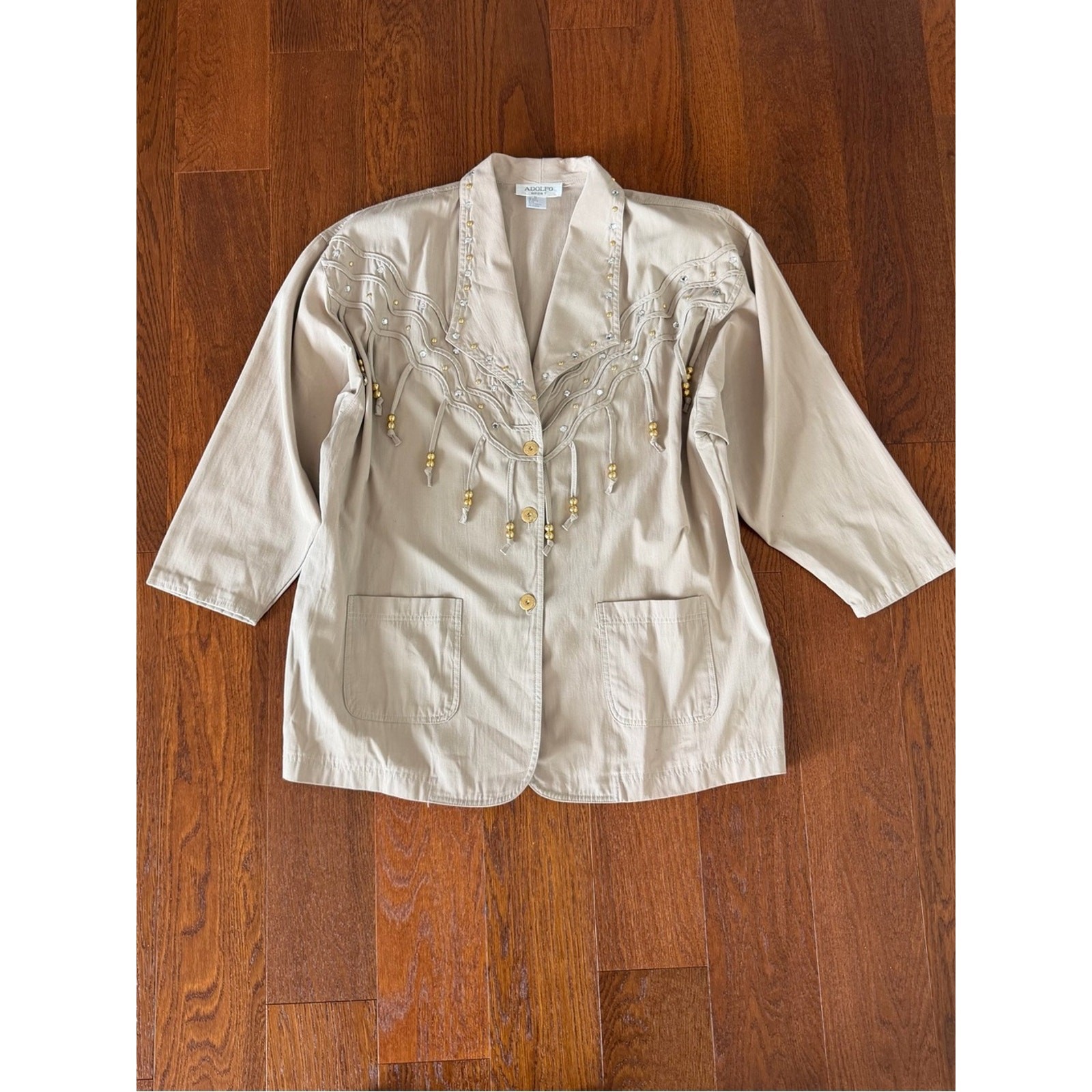 Vintage Embellished Lightweight Jacket with Tassels Adolfo Relaxed Fit size XL