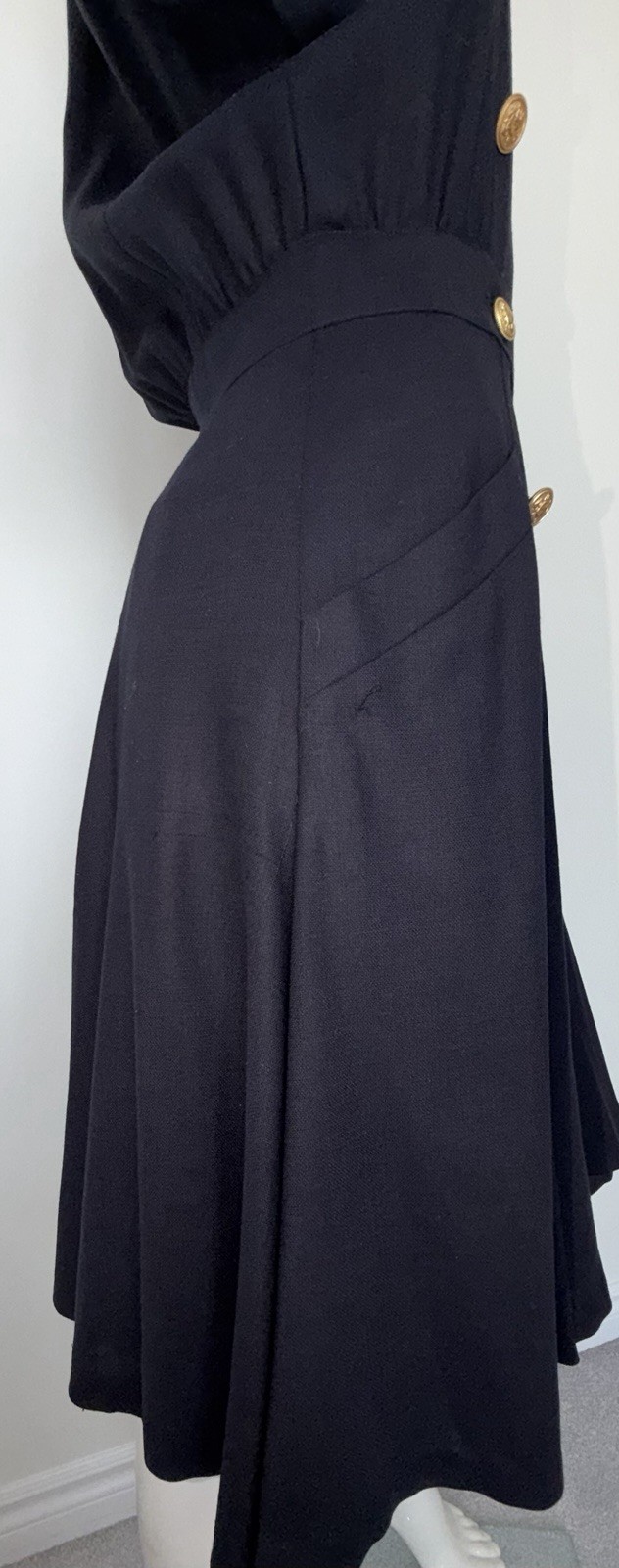 Vintage 90s Escada Margaretha Ley Women&rsquo;s Navy Wool Knee Length Dress Sz 38
