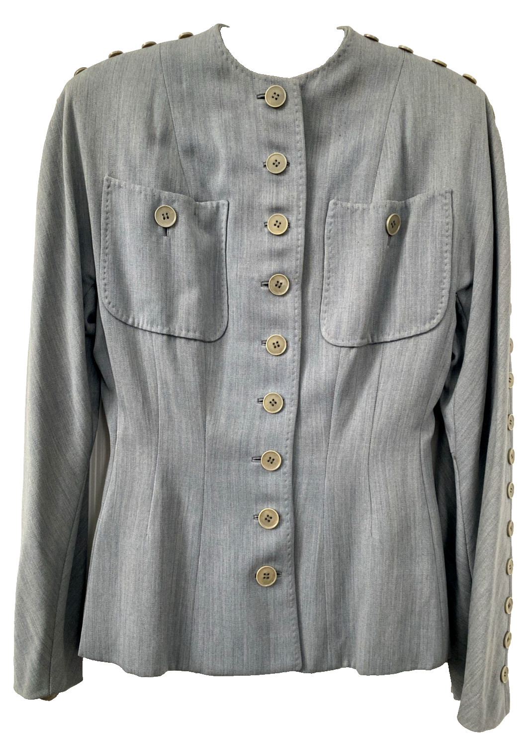 1940s Vtg Swansdown Gray Wool 2 Pc Suit Button Jacket & Skirt Nipped Waist OOAK