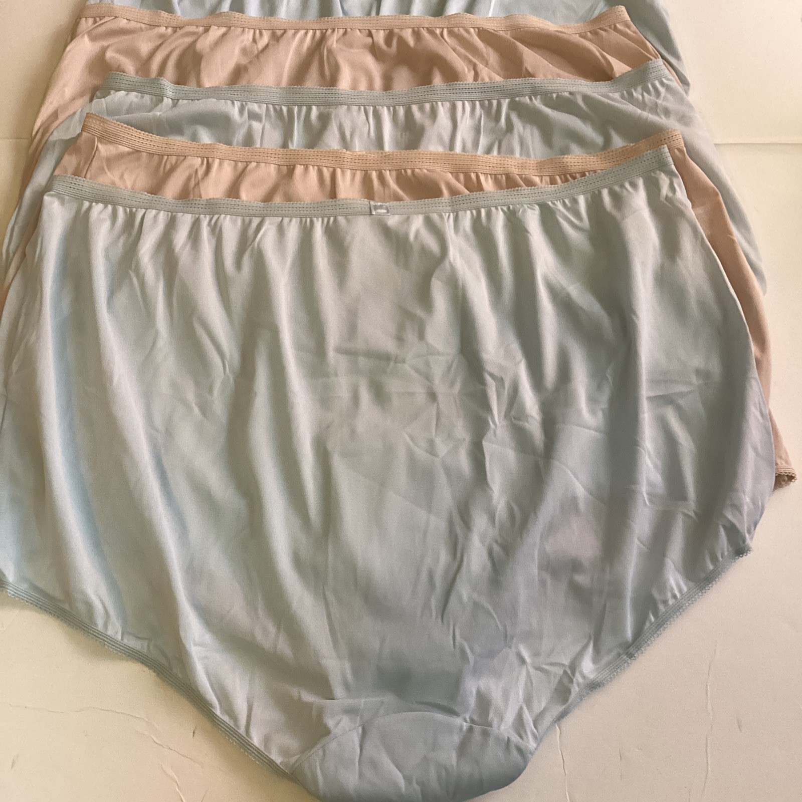 NOS 5 Pair Sears Granny Panties 12 Hips 53-56 Shiny Cotton Gusset Blue & Beige