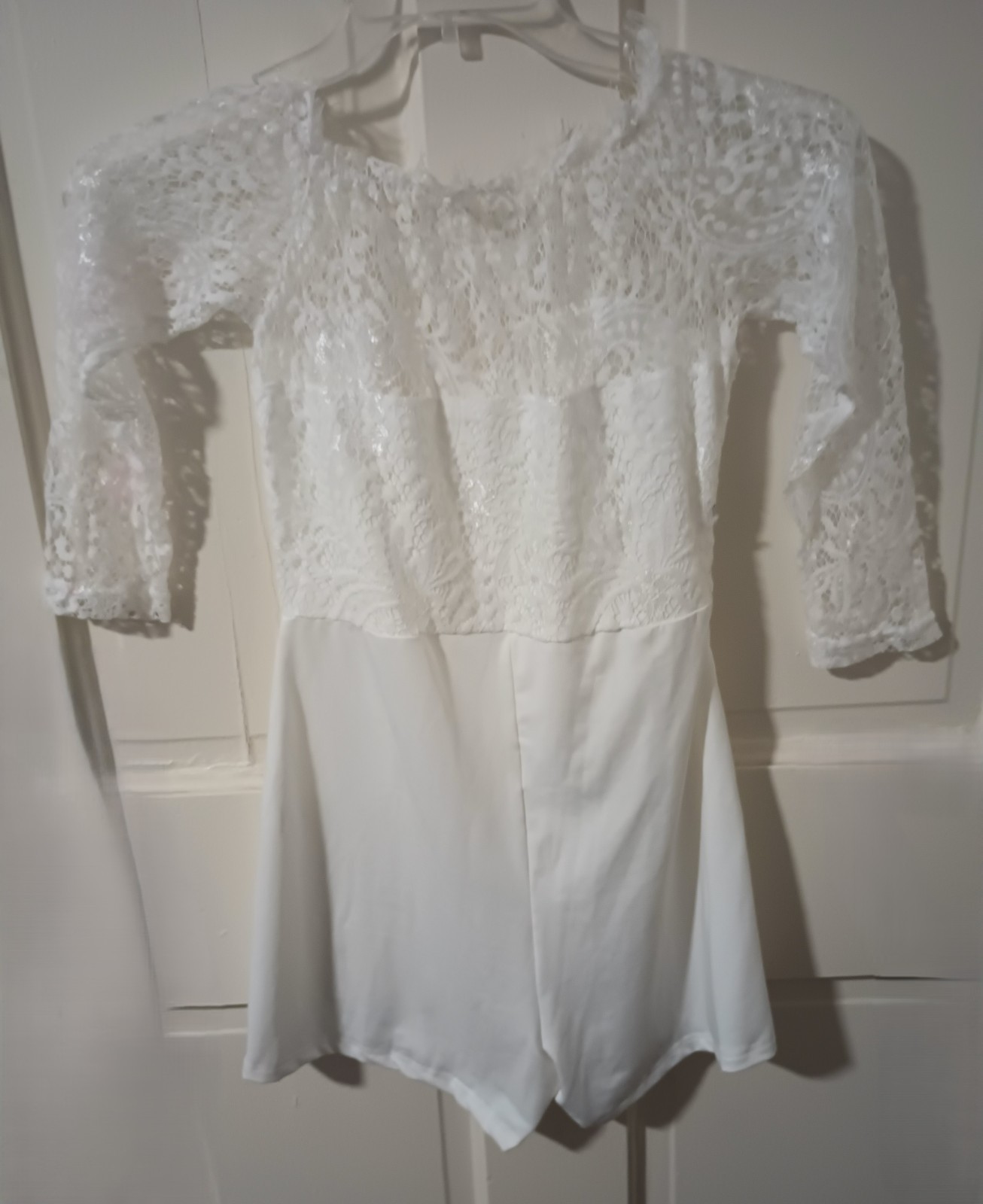 Vtg 80s Chantilly Lace Yoke Overlay Stretch Playsuit Romper summer beach XS